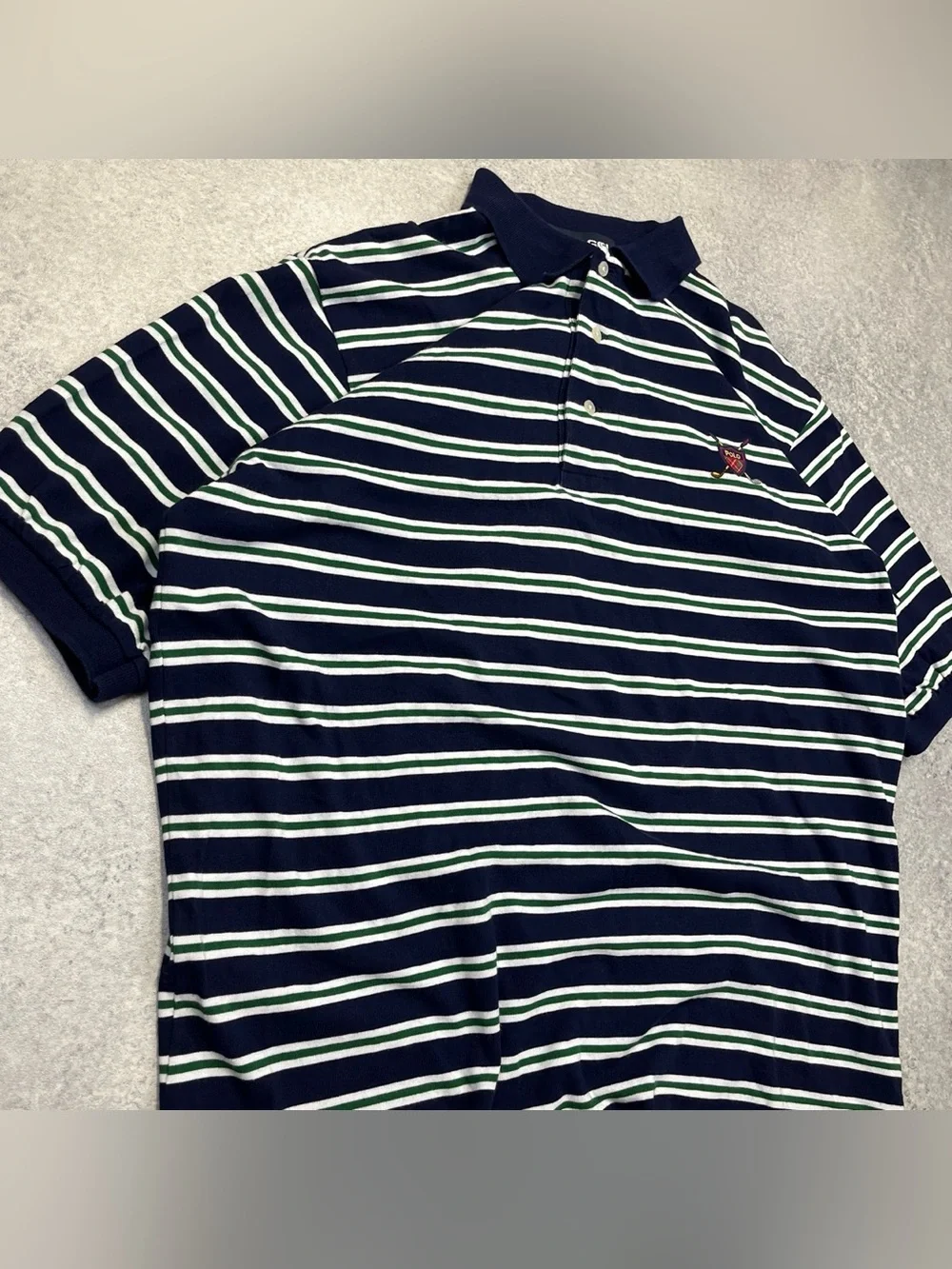 Vintage Polo Golf Ralph Lauren Navy Blue Green White Stripes Short Sleeve Shirt